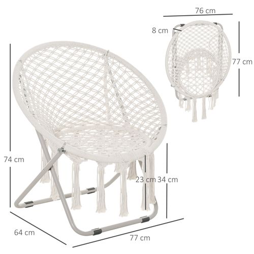 Loveuse Fauteuil Lune Rond De Jardin Pliable Macramé Coton Polyester Beige