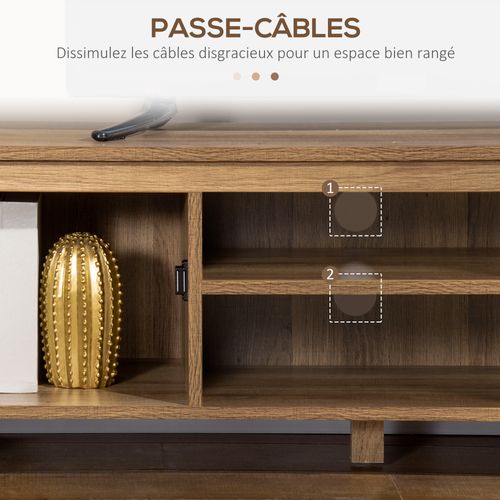 Meuble TV Design Industriel 2 Niches 2 Placards Portes Métal Noir