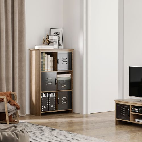 Bibliothèque Design Industriel 3 Niches 3 Casiers Portes Métal Noir