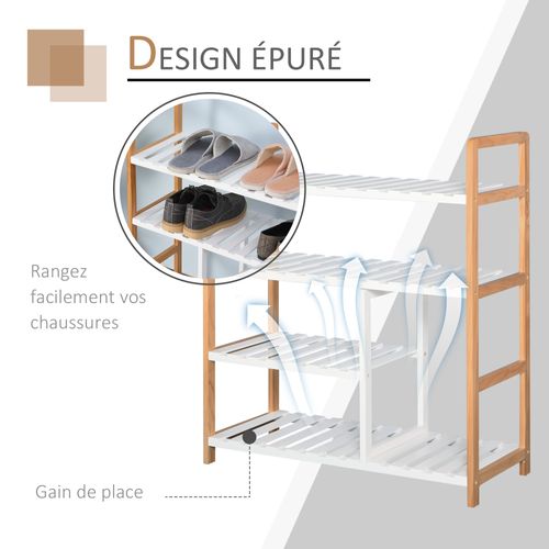 Etagère à Chaussures 4 Niveaux Bois De Pin Étagères à Lattes Mdf Blanc