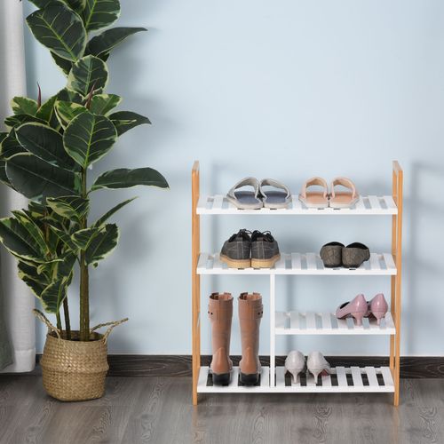 Etagère à Chaussures 4 Niveaux Bois De Pin Étagères à Lattes Mdf Blanc