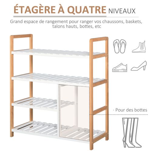 Etagère à Chaussures 4 Niveaux Bois De Pin Étagères à Lattes Mdf Blanc