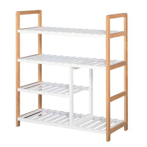 Etagère à Chaussures 4 Niveaux Bois De Pin Étagères à Lattes Mdf Blanc
