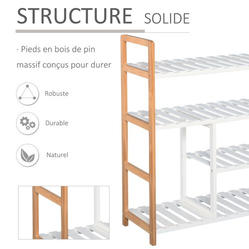 Etagère à Chaussures 4 Niveaux Bois De Pin Étagères à Lattes Mdf Blanc