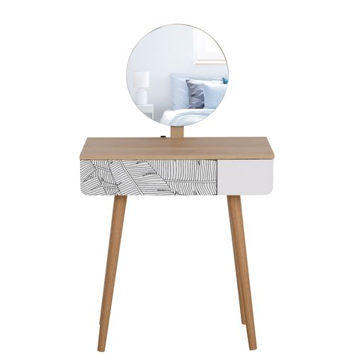 Coiffeuse Design Scandinave Tiroir Et Grand Miroir Blanc