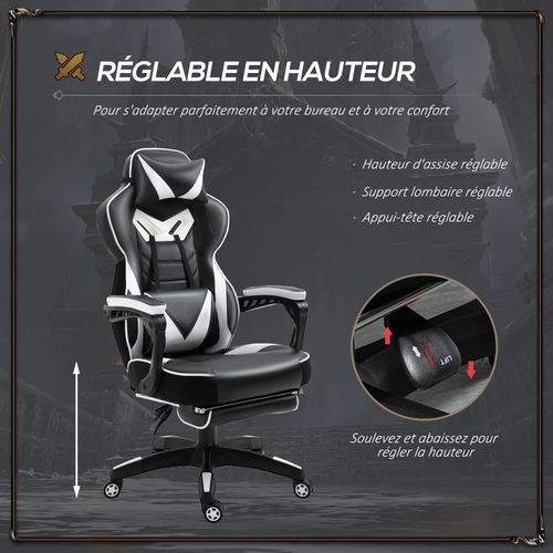 Fauteuil De Bureau Gamer Inclinable Repose-pied Coussins Revêtement Synthétique