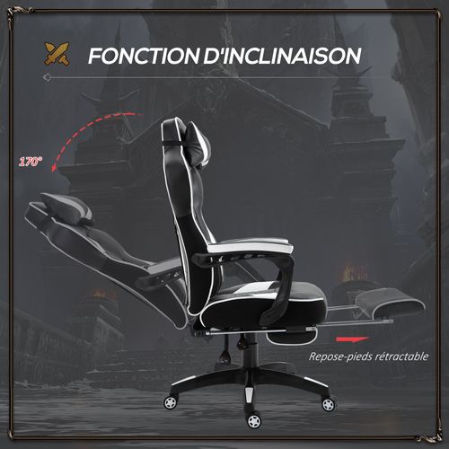 Fauteuil De Bureau Gamer Inclinable Repose-pied Coussins Revêtement Synthétique