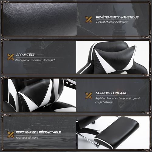 Fauteuil De Bureau Gamer Inclinable Repose-pied Coussins Revêtement Synthétique