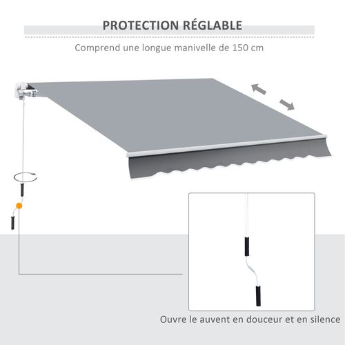 Store Banne Manuel 4 X 2,5 M Polyester Imperméable Rétractable