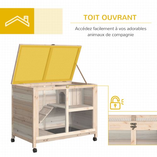 Clapier à Lapin Sur Roulettes 2 Niveaux Avec Niche, Plateau Excrément