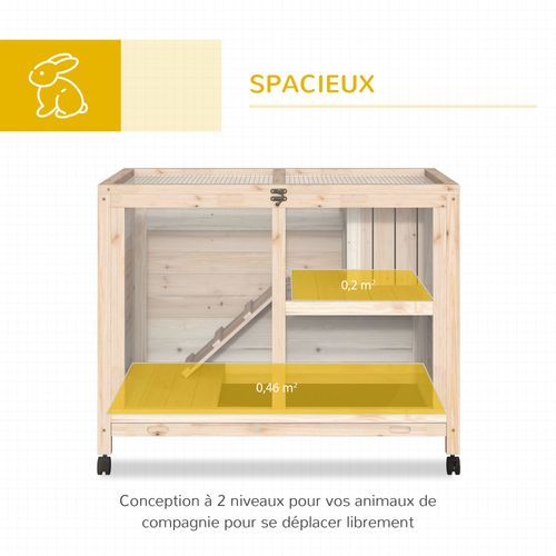 Clapier à Lapin Sur Roulettes 2 Niveaux Avec Niche, Plateau Excrément