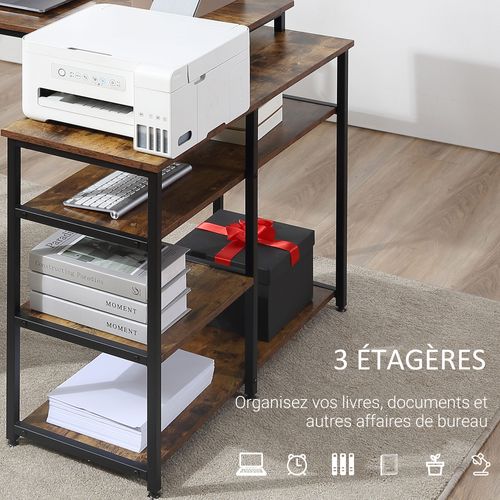 Bureau Informatique D'angle Design Industriel Aspect Vieux Bois Métal Noir