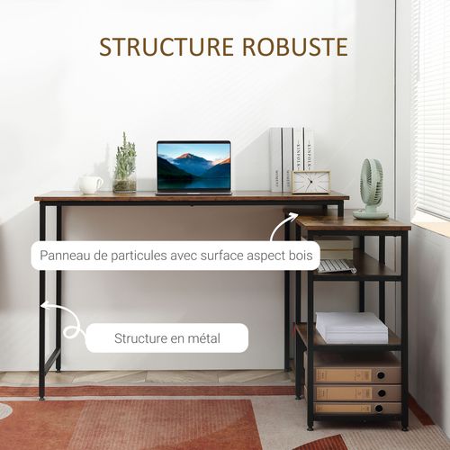 Bureau Informatique D'angle Design Industriel Aspect Vieux Bois Métal Noir