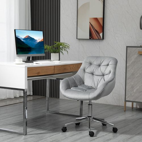 Chaise De Bureau Design Chesterfield Piètement Chromé Velours Gris
