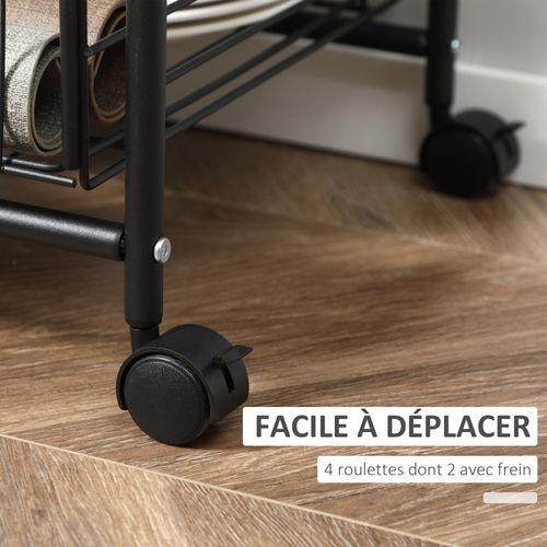 Desserte Néo-rétro Style Industriel 2 Paniers Métal Noir Plateau Aspect Bois