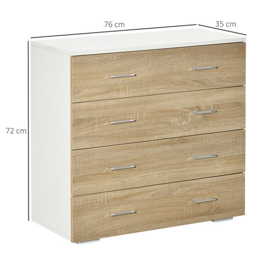 Commode De Rangement 4 Tiroirs 76 X 35 X 72 Cm Blanc Et Couleur Bois