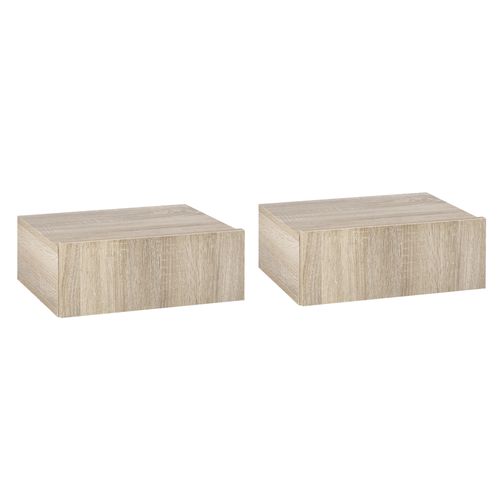 Lot De 2 Chevets Muraux - Tiroir Coulissant, Plateau - Aspect Bois