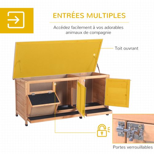 Clapier à Lapin Multi-équipement Sur Pieds Bois Sapin