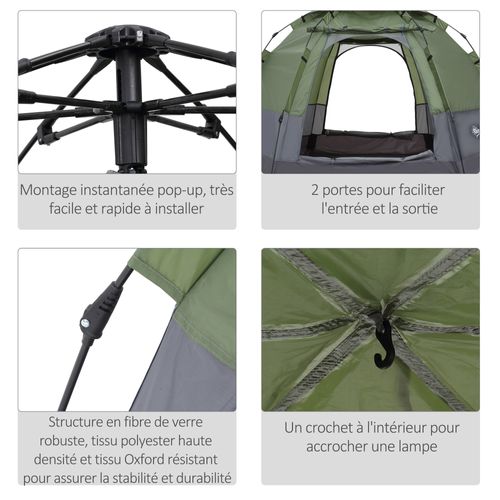 Tente De Camping Pop-up 3-4 Personnes Fibre Verre Polyester