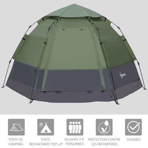 Tente De Camping Pop-up 3-4 Personnes Fibre Verre Polyester