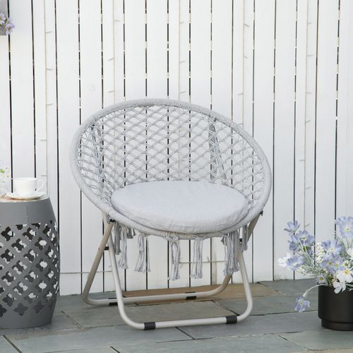 Loveuse Fauteuil Lune Rond De Jardin Pliable Macramé Coton Polyester Gris