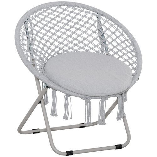 Loveuse Fauteuil Lune Rond De Jardin Pliable Macramé Coton Polyester Gris