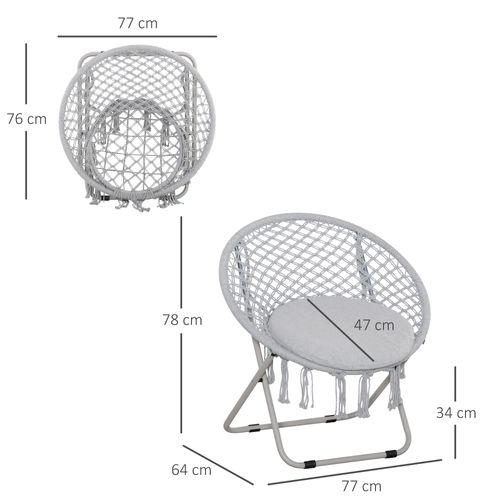 Loveuse Fauteuil Lune Rond De Jardin Pliable Macramé Coton Polyester Gris