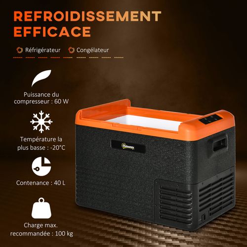 Glacière Congélateur Portable À Compression 40l - Orange Noir