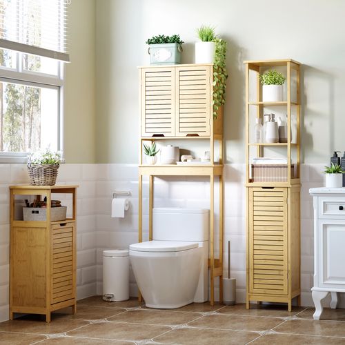 Meuble Bas Basculant Salle De Bain Bambou Mdf Aspect Bois Clair