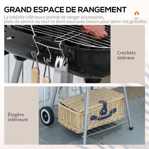 Barbecue à Charbon - Nombreux Accessoires - Acier Émaillé Noir