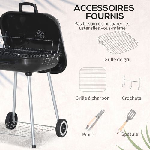 Barbecue à Charbon - Nombreux Accessoires - Acier Émaillé Noir