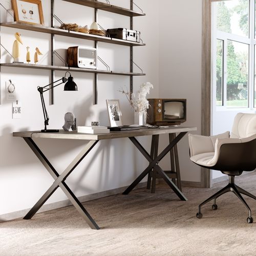 Lot De 2 Pieds De Table Design Industriel En Croix Acier Noir