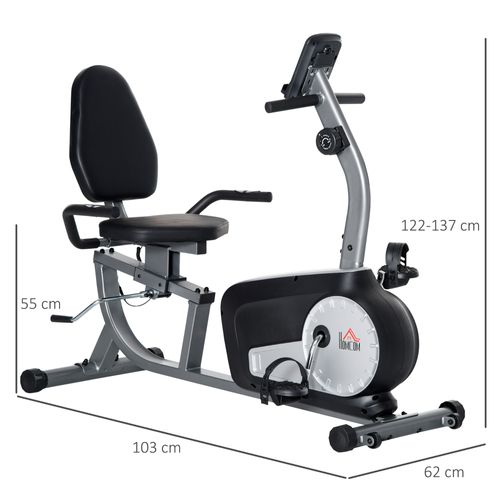 Vélo D'appartement Semi-allongé Magnétique Réglable Acier Abs Gris Noir