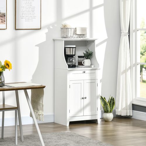 Meuble Micro-ondes - Tiroir, 2 Portes, Niche - Mdf Blanc