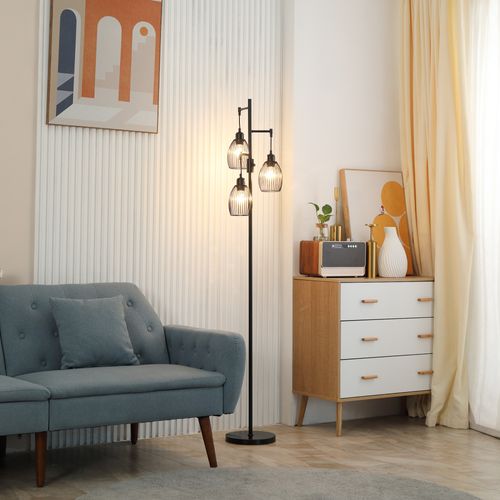 Lampadaire Design Industriel 3 Têtes Métal Filaire Acier -  Noir