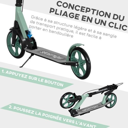 Trottinette Pliable Adulte Roulement Pu Abec-9 Vert Noir