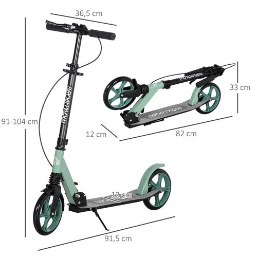 Trottinette Pliable Adulte Roulement Pu Abec-9 Vert Noir