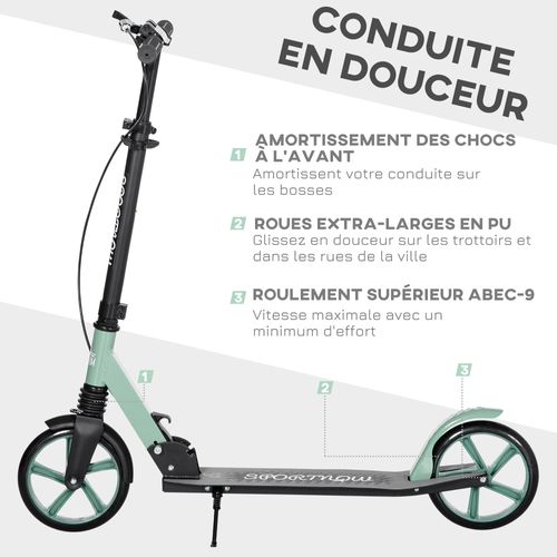 Trottinette Pliable Adulte Roulement Pu Abec-9 Vert Noir