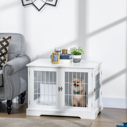 Cage Pour Chien Animaux Table D'appoint 2 En 1 Blanc