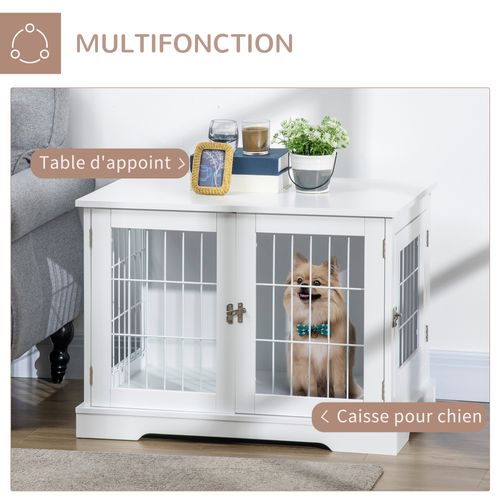 Cage Pour Chien Animaux Table D'appoint 2 En 1 Blanc