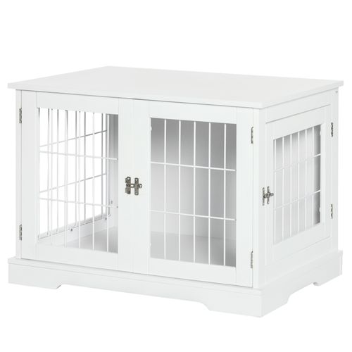 Cage Pour Chien Animaux Table D'appoint 2 En 1 Blanc