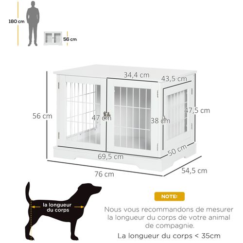 Cage Pour Chien Animaux Table D'appoint 2 En 1 Blanc