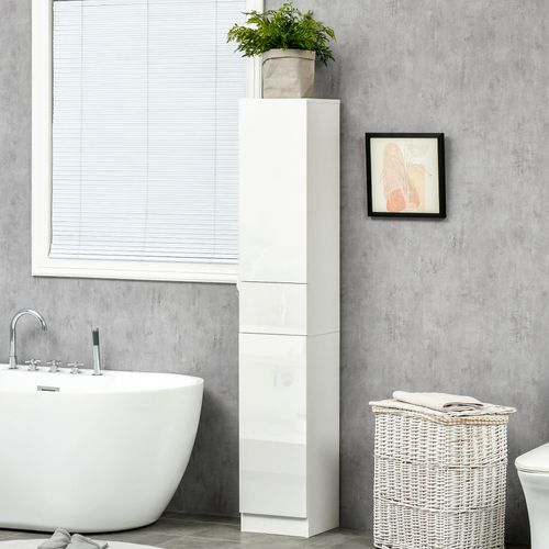 Meuble Colonne Salle De Bain 2 Portes 3 Étagères Tiroir Façade Blanc Laqué 30x28x170