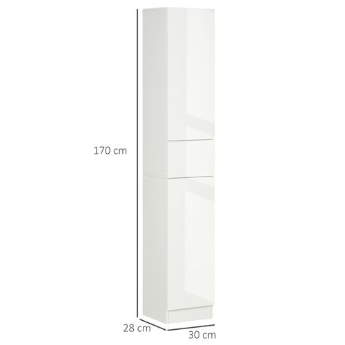 Meuble Colonne Salle De Bain 2 Portes 3 Étagères Tiroir Façade Blanc Laqué 30x28x170