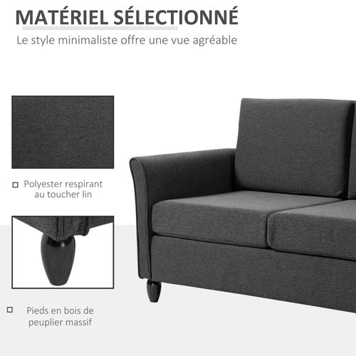 Canapé 2 Places Design Scandinave Tissu Lin Gris Foncé