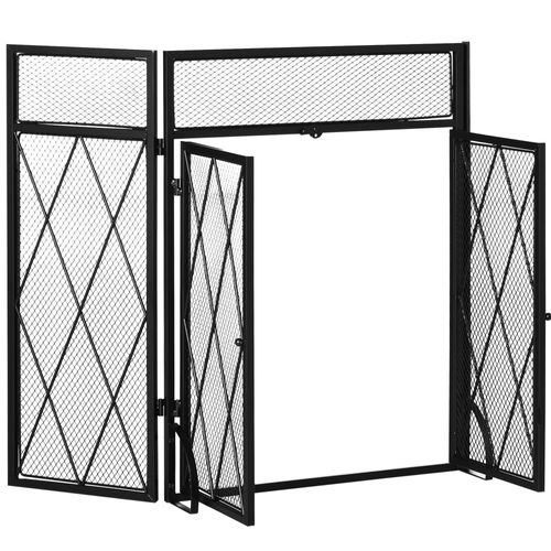 Pare-feu Pare-étincelles Cheminée 3 Volets Pliables Portes Métal Noir