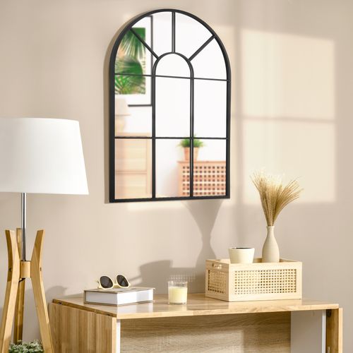 Miroir Mural Aspect Verrière Style Classique Chic Métal Verre