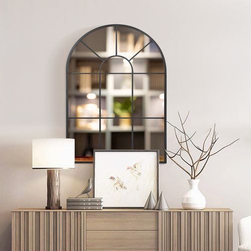 Miroir Mural Aspect Verrière Style Classique Chic Métal Verre