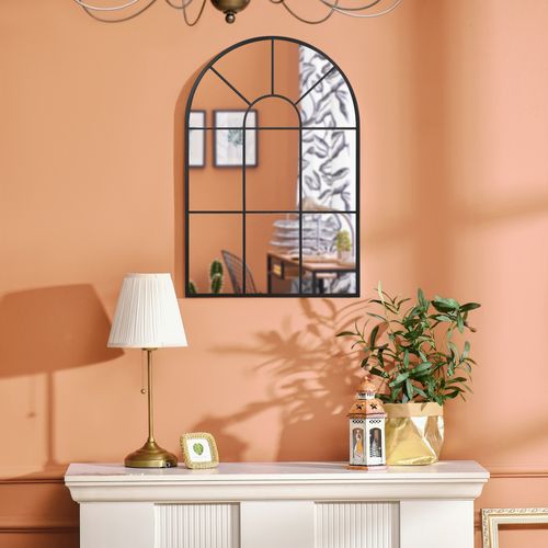 Miroir Mural Aspect Verrière Style Classique Chic Métal Verre