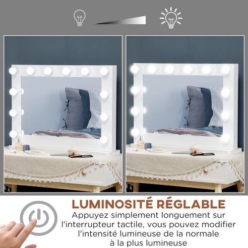 Miroir Maquillage Hollywood Lumineux LED Tactile Réglable 12 LED